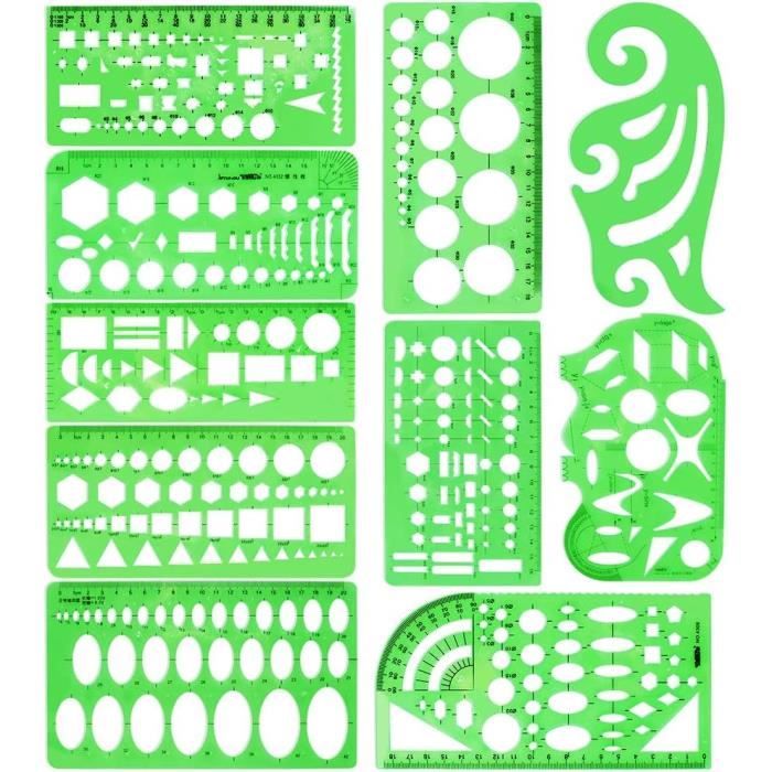 Kit 4 Gabarits Dessin Géométrique Transparents - Règles Coffrage École/Bureau - Cercle/Carré/Triangle
