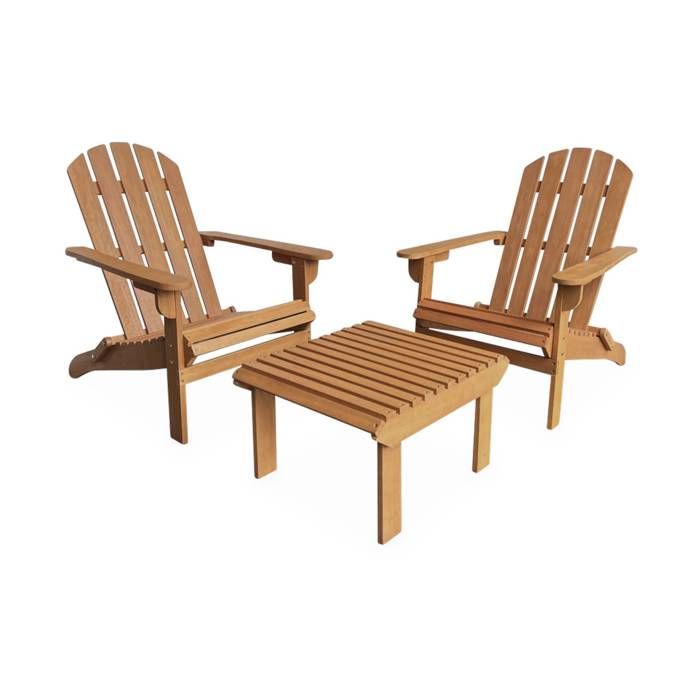 Fauteuil de jardin bois deucalyptus + repose-pieds (lot de 2) ADIRONDACK SALAMANCA X2 + TABLE/REPOSE PIEDS