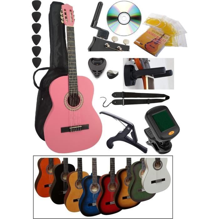 Pack Guitare Classique 3/4 (Enfant 9 à 12 Ans) + 9 Accessoires + Cour Vidéo  et CD (Rose) - Cdiscount Instruments de musique