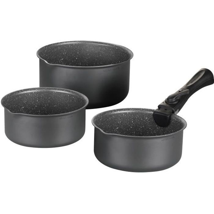 Set de 3 casseroles 16 18 20 cm + 1 poignée amovible Aluminium – Revêtement anti adhésif Tous feux dont induction