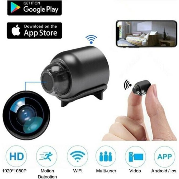 Camera Interieur Sans Fil Mini Caméra Espion Full HD 1080p - Vision Nuit - Sans WiFi - Carte SD 32Go Offerte - Pour Voiture Ou Surveillance Vision Nocturne Sans WiFi