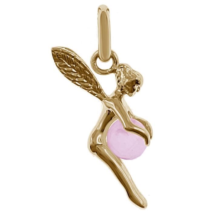 Pendentif Fée Plaqué Or 18 carats et Quartz rose