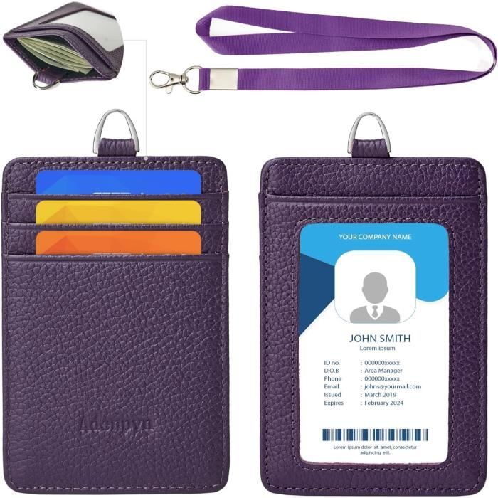 Porte-badge D'identification En Simili Cuir Avec 2 Emplacements Pour Cartes