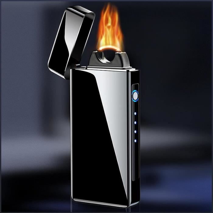 Briquet Tempête Double Flamme Rechargeable USB-C - Jet De Flamme Réglable - Pour Camping, Barbecue, Bougies - Noir