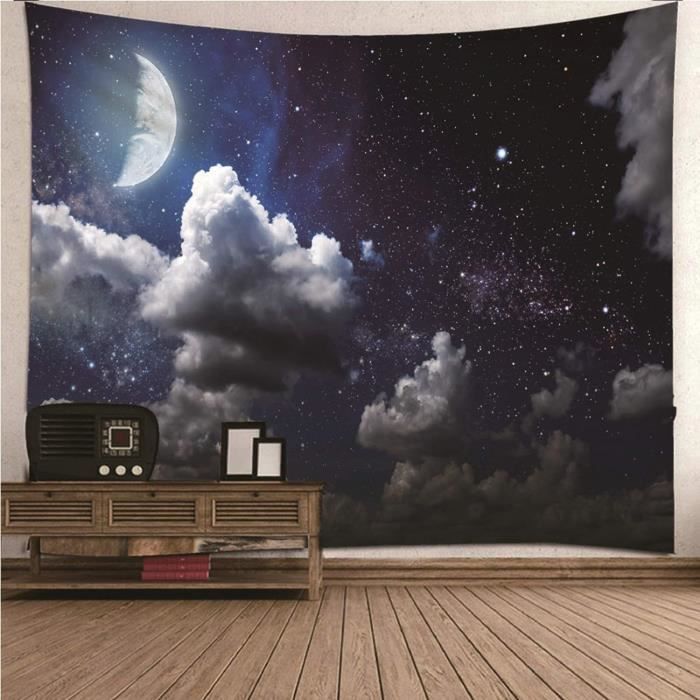 Loup et lune tapisserie montagne et lumière du nord tapisserie psychédélique forêt paysage fond thème tapisserie pour chambre salon dortoir décor-150x235 cm