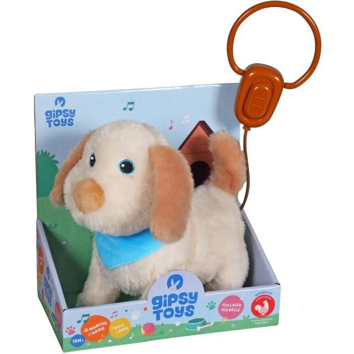 Gipsy Toys - Chiot en Laisse - Peluche À Fonction - 20 Cm - Beige Bleu