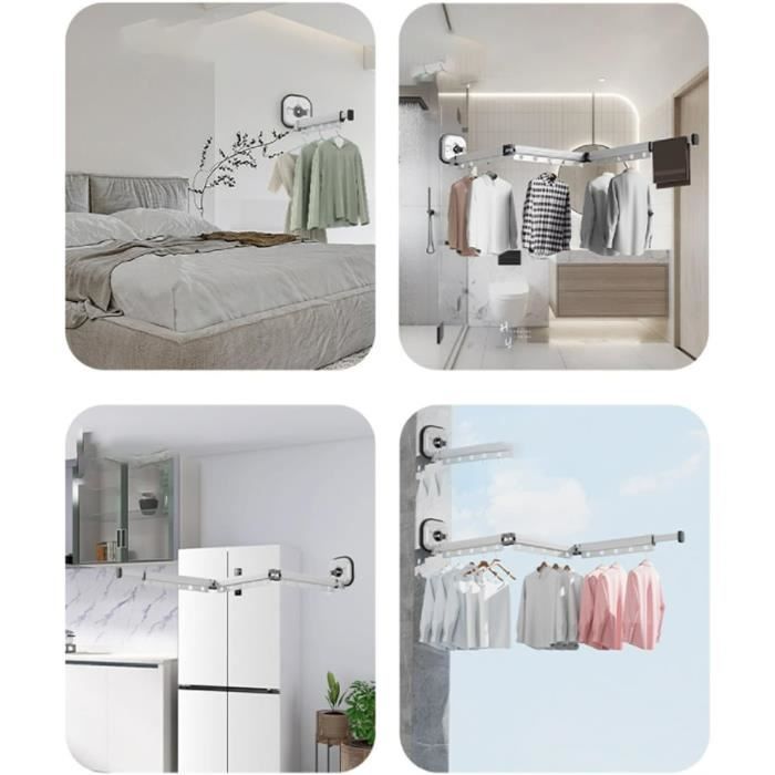 Cintre à Ventouse Télescopique - Étendoir Mural Pliable, Rétractable, Pour Placard, Buanderie, Salle De Bain