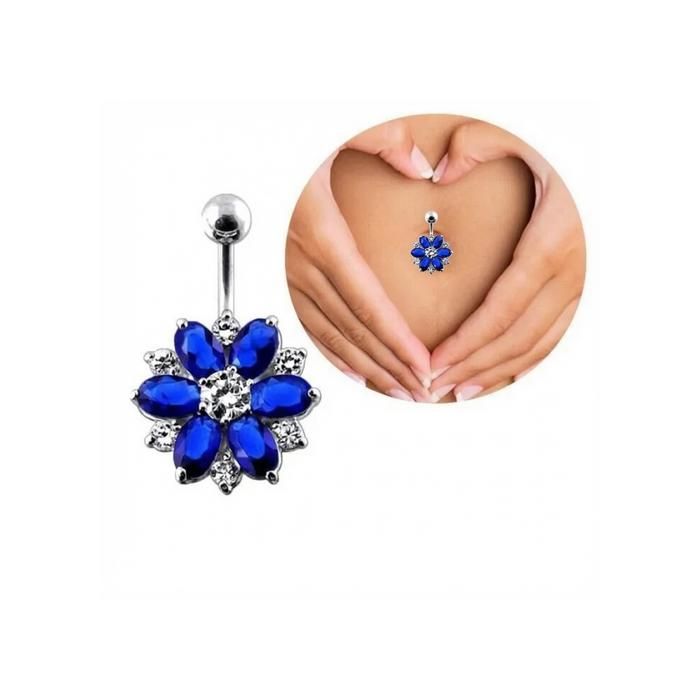 Lieson Anneau Piercing Nombril Acier Chirurgical - Fleur Zirconium Violet Blanc Bleu Rose 14G