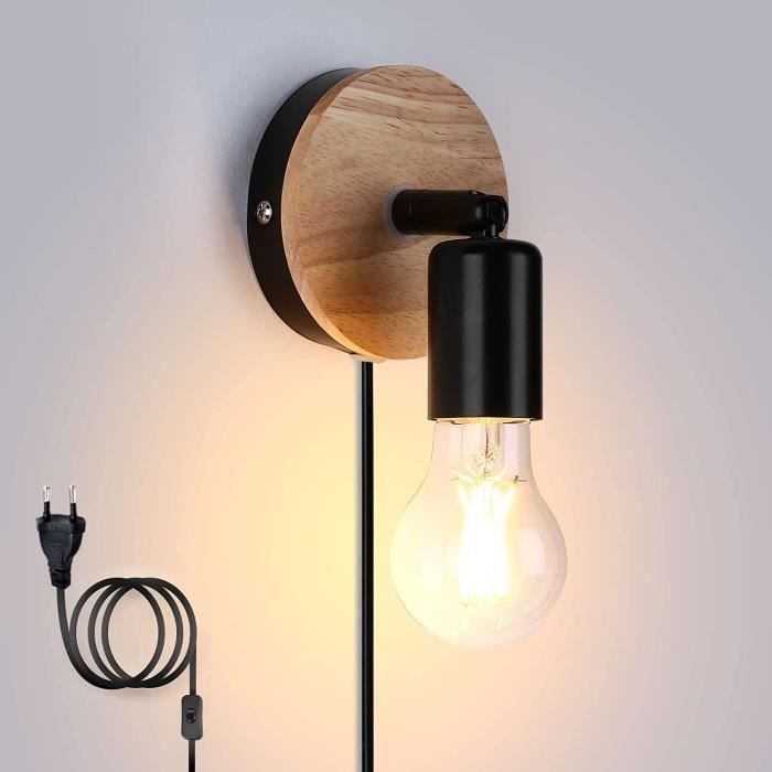 Applique Murale Rétro Edison Rotative 360° Avec Interrupteur & Prise – Style Industriel Vintage