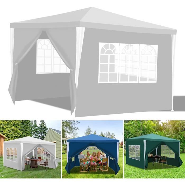 Tonnelle Jardin 3x3m Verte - Panneaux Latéraux Amovibles - Fenêtres - Protection UV/Pluie - Fête/Camping