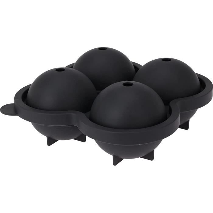 Lot De 4 Bacs à Glaçons Silicone XL Anthracite - Boules De Glaçons 6 Cm Avec Couvercle