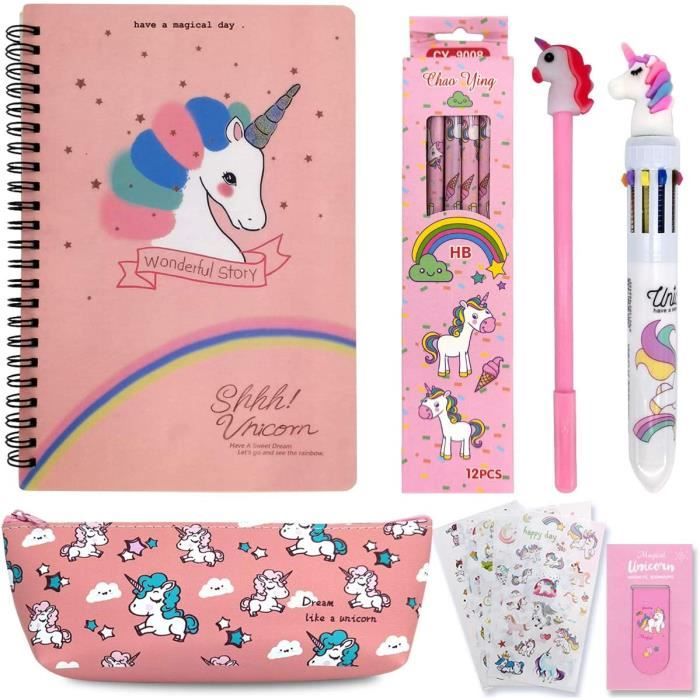 Ensemble De Papeterie Licorne Pour Autocollants, Fille Stylos, Dessin