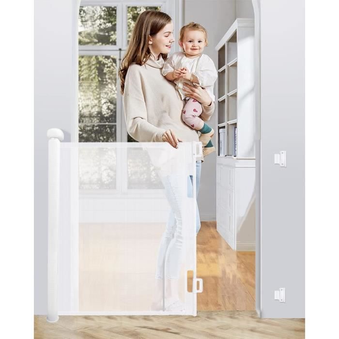 87 X 150 Cm Barrière De Sécurité Rétractable Pour Bébé Et Animaux Domestiques Gris