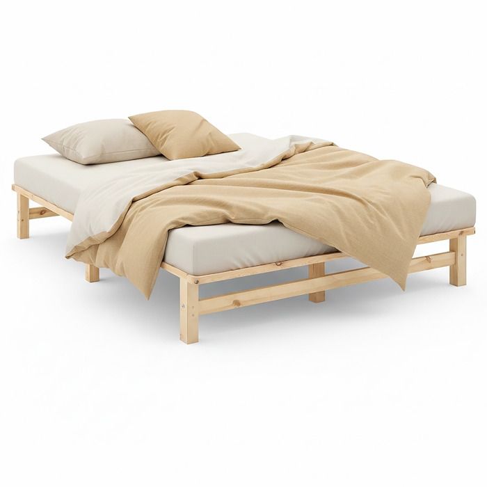 Lit en palettes 140 x 200 cm couleur naturelle – Lit double en bois avec sommier à lattes Lit en palettes 140 x 200 cm couleur naturelle – Lit double en bois avec sommier à lattes