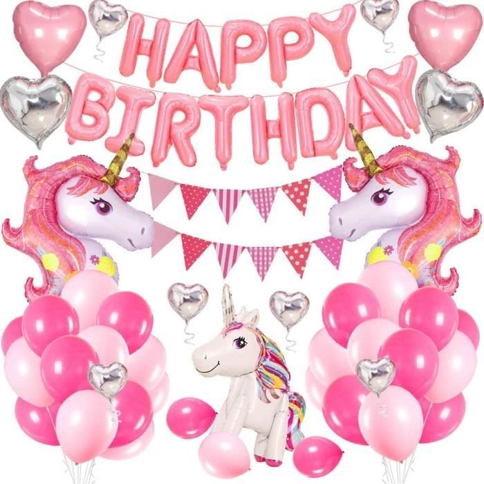 Licorne Ballons Anniversaire Decoration Banderole Joyeux Anniversaire Kit Set Rose Cute Foil Licorne Cheval Coeur Ballons Fournitur Cdiscount Maison