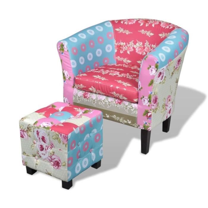 fauteuil avec repose-pied -fauteuil relax fauteuil relaxation salon  68 x 60 x 70 cm- design avec patchwork