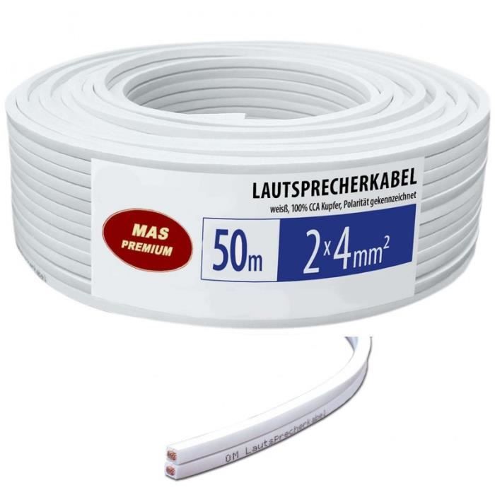 Câble Haut-parleur Plat 0.75mm² - 25 Mètres - Pour Home Cinéma Et Voiture - Avec Pinces - Transparent - 3