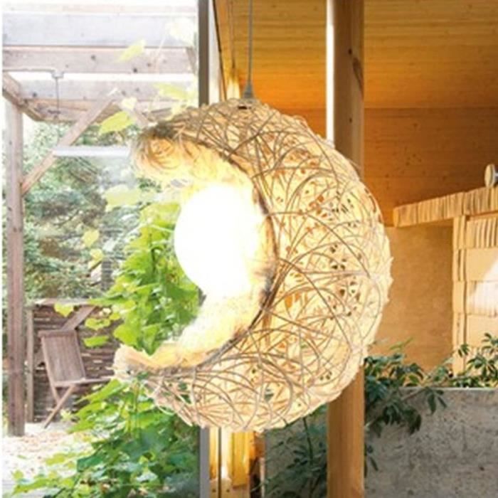 Abat-jour Bohème 30,5 Cm En Corde Papier Et Rotin – Lampe Suspendue Vintage DIY Pour Salon, Chambre Ou Restaurant