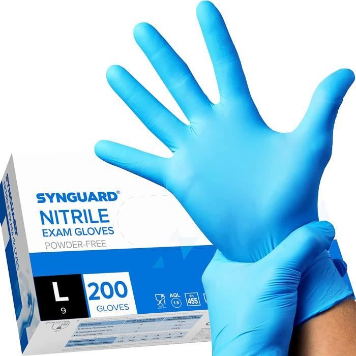 Gant - 200 Gants Nitrile L Sans Poudre Latex Hypoallergéniques Certifiés Ce Conforme À Norme En455 Alimentaires