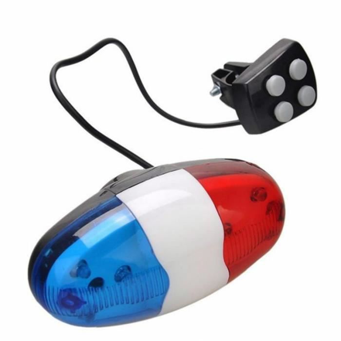 Sonnette Vélo LED électronique - 6 LEDs Rouges/bleues, 4 Tons De Sirène, Poids 125g, Plastique ABS, Pour Enfants, Sécurité Et Visibilité
