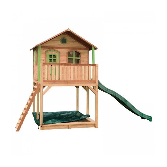 AXI Andy Maison Enfant avec Bac à Sable & Toboggan Vert | Aire de Jeux pour l'extérieur en marron & vert | Maisonnette