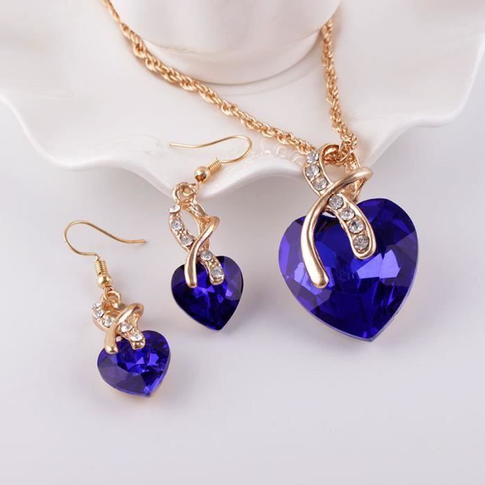 Bleu - parures bijoux femme luxe bijoux parure biEnsemble de bijoux de luxe pour femmes, collier et boucles'o