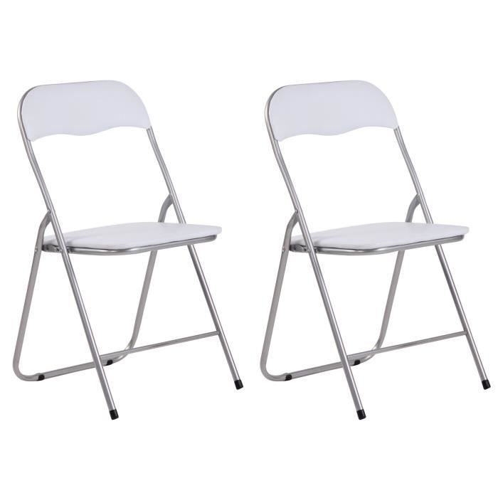 lot de 2 chaises de cuisine pliables felix - clp - blanc - pieds en métal