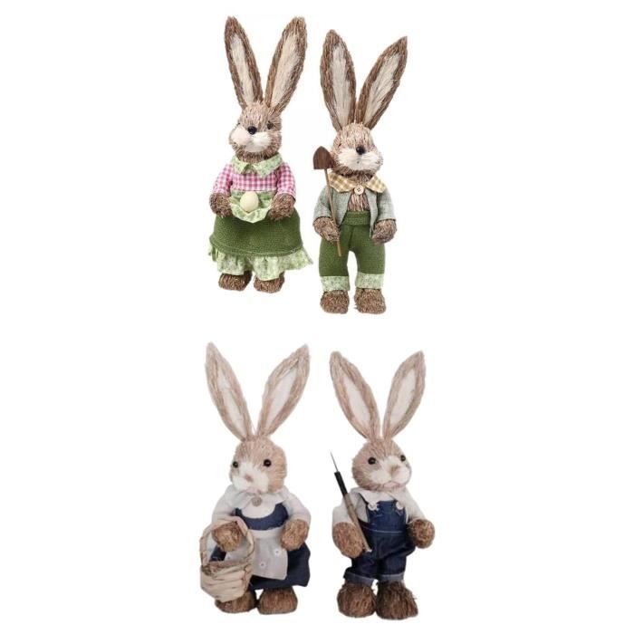 Joli Lapin En Paille Tressée - Décoration Rustique Pâques Et Printemps, Figurines Artisanales Mignonnes Pour Maison Et Jardin