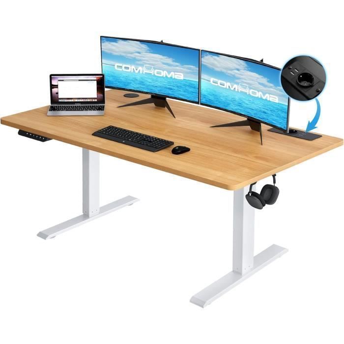 Bureau assis debout électrique - COMHOMA - 160x70 - Réglable 72-114 cm - Mémoire 2 hauteurs - Capacité 80 kg