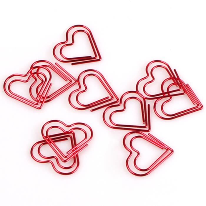 24Pcs Trombones en Métal Laqué Rouge Paper Clips en Forme de Cœur pour