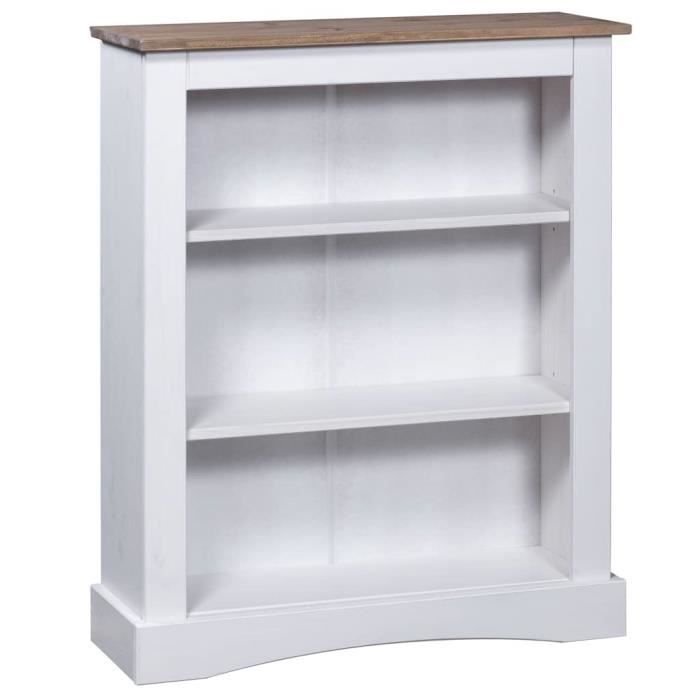Bibliothèque 3 niveaux Corona Pin mexicain Blanc 81x29x100 cm ...