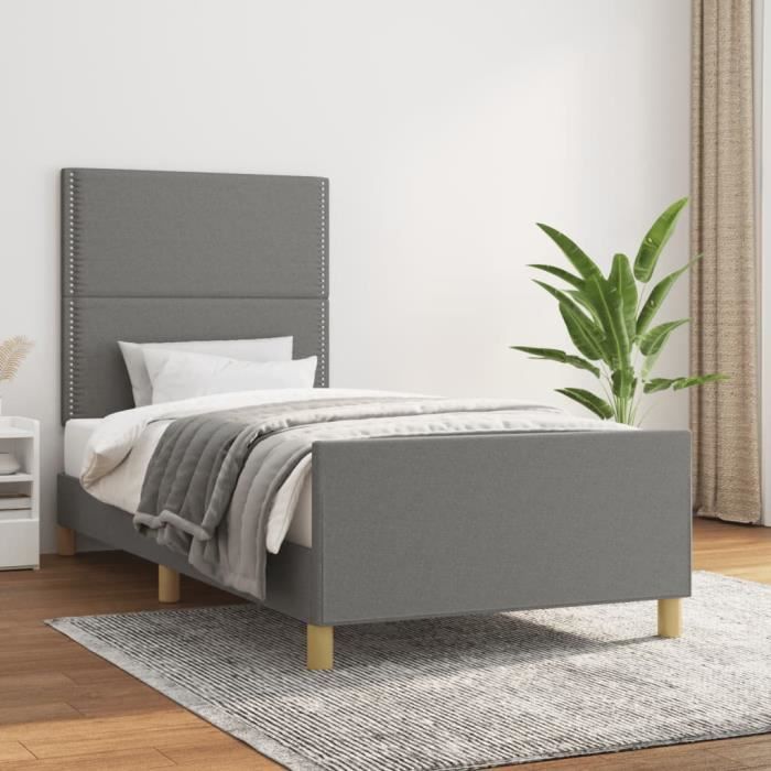 famirosa cadre de lit avec tête de lit gris foncé 90x200 cm tissu-945