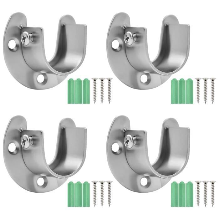 Support Penderie Fodlon Support De Tringle U00e0 Rideau, Lot De 2 Acier Inoxydable Supports De Tube De Penderie Bride Ouverte En Forme De U Avec Prises De Poteau De Placard Vis (32.5mm