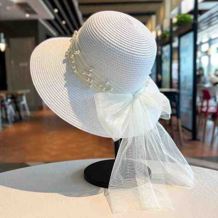 Chapeau Panama Femme Paille Blanche - Protection Solaire Plage Été Avec Nœud Et Visière Enroulable
