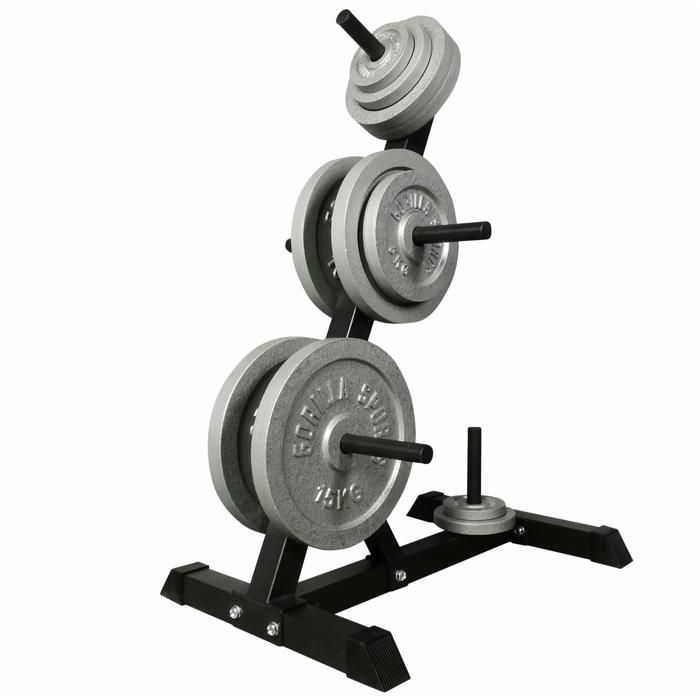 GORILLA SPORTS Support De Rangement Poids – 6 Barres 30 Mm, Charge 200 Kg, Acier, Noir/blanc, Avec/sans Disques 77,5 Kg