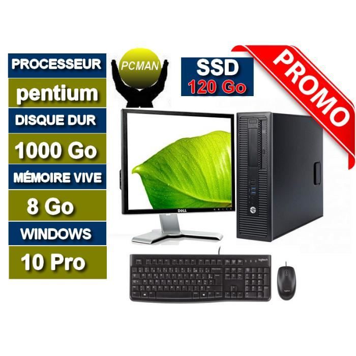 Ordinateur Bureautique HP ProDesk 600 G1 SFF -Pentium G3240 – démarrage avec un SSD 120 Go stockage HDD 1000Go – Ram 8Go windows 10