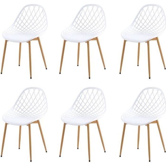 Lot de 6 Chaises Design Blanc Plastique Scandinave Chaise de Salle