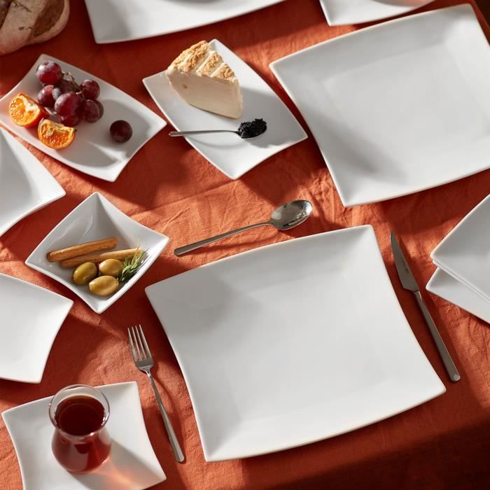 Service pour le petit-déjeuner Karaca New Perfect White pour 6 personnes, 26 pièces carrées-rectangulaires