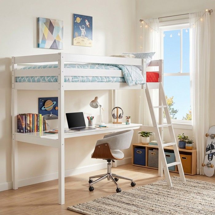 Lit mezzanine ASPEN 90x190 + 1 sommier + bureau / Blanc Lit mezzanine ASPEN 90x190 + 1 sommier + bureau / Blanc