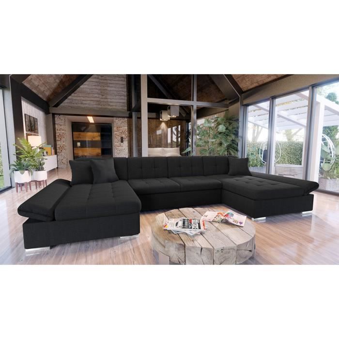 ALON - canapé panoramique U - convertible avec coffres - 7 places - style contemporain Couleur - Noir