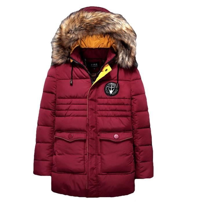 Doudoune chaude Homme a capuche ecusson En Fausse Fourrure Rouge Rouge Cdiscount Pret a Porter