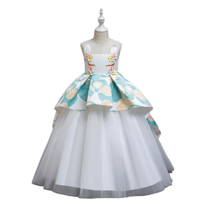 Licorne Robe Fille De Anniversaire Princesse Ceremonie Soiree En Tulle Longue Vert Cdiscount Pret A Porter