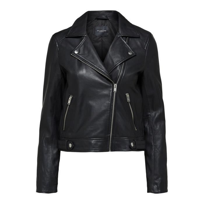 Veste en cuir - Selected - Katie - Noir - 100% cuir - Manches longues