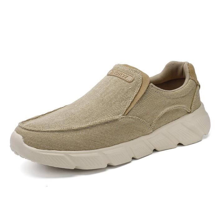 Chaussures Décontractées Hommes En Toile - Semelle Antidérapante Caoutchouc, Confort élastique, Couleur Unie, Toutes Saisons