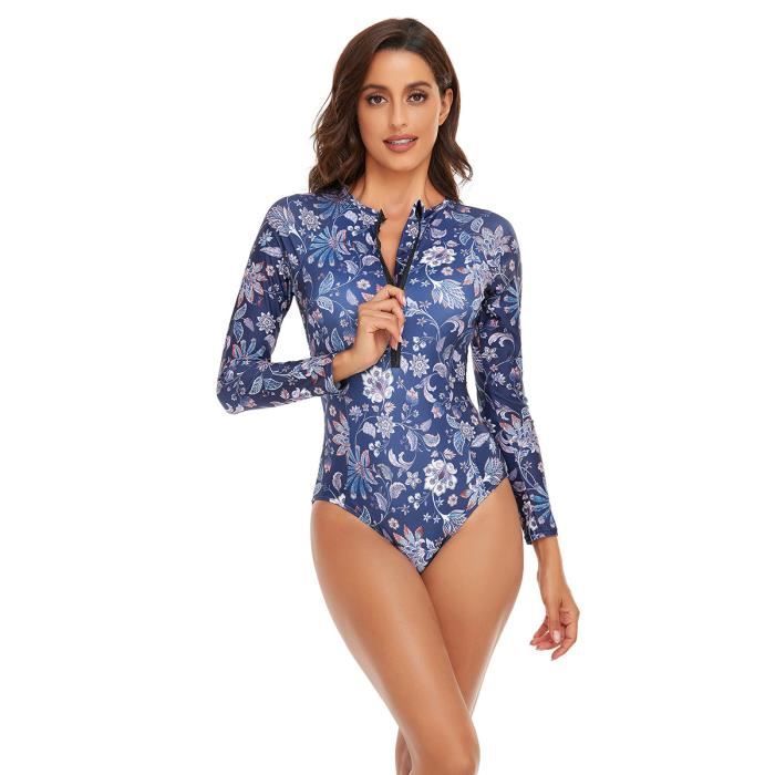 Maillot De Bain Une Pièce à Manches Courtes Pour Femmes - Jambe Courte, Fermeture Éclair, Extensible