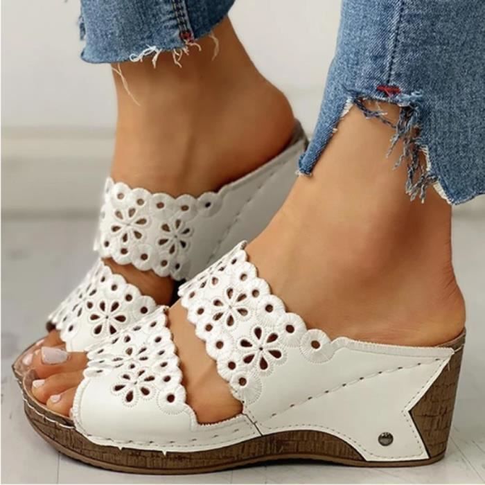 Sandales Compensées Blanches SPIRER Taille UK 8 (41) - Neuves Avec Boîte D'origine - Talon 10 Cm