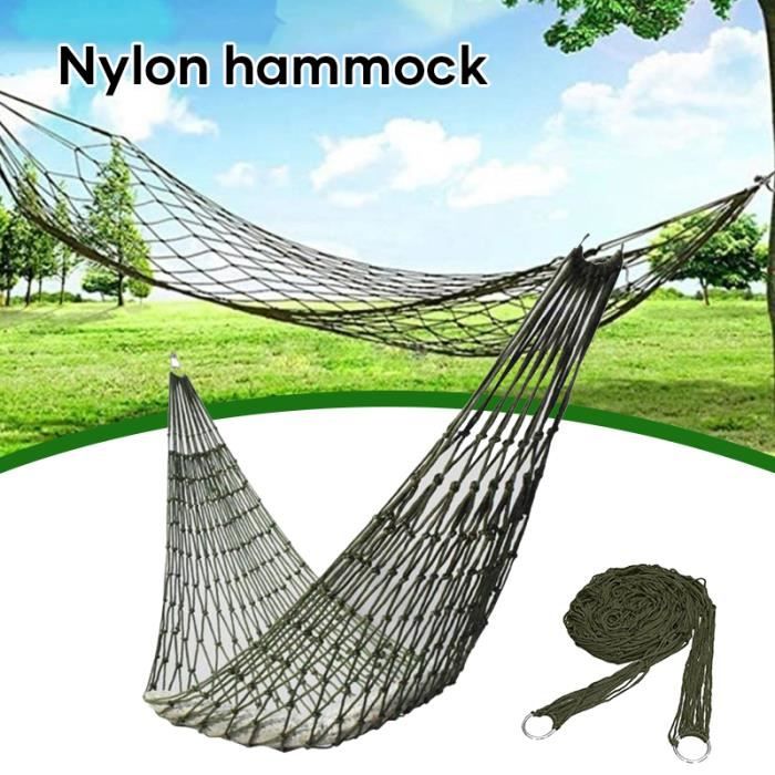 hamac en maille de corde de nylon, pour dormir à l'extérieur, lit en filet avec corde et sac de rangement, peut supporter 220 lb