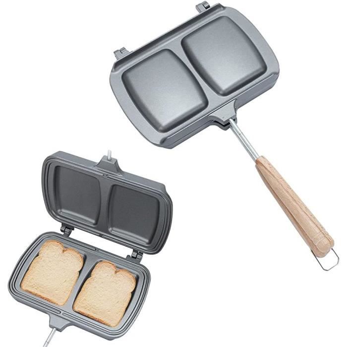 Poêle à Sandwich Double Face Antiadhésive - Grille-pain Compact Avec Poignées Amovibles En Bois, Pour Crêpes Et Omelettes