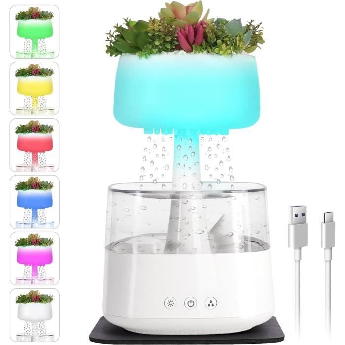 FARMAHAR Diffuseur De Nuage De Pluie, 7 Couleurs LED 450ml Lampe Champignon Pluie, pour la Maison, Le Bureau, la Chambre,Woodgrain