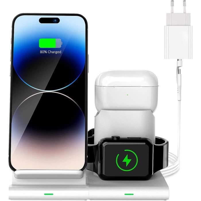 Wireless Charger 3 in 1, Station de Charge inductive Compatible avec iPhone 16/15/14 Pro Max, iPhone13/12/11 Series, Chargeur sans Fil pour Apple Watch 10/9/8/7/6/5/3/2,AirPods